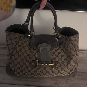 Gucci Tan and Gray Satchel with gold hardware